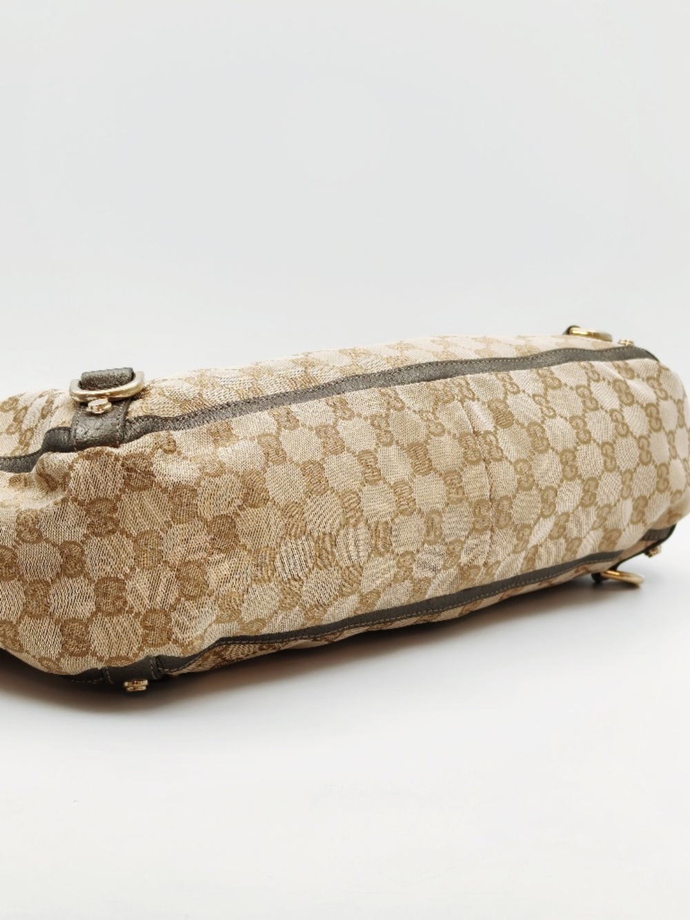 Gucci Abbey D-Ring GG Monogram Canvas Tote Bag Metallic Brown Leather Trim - Picture 12 of 14